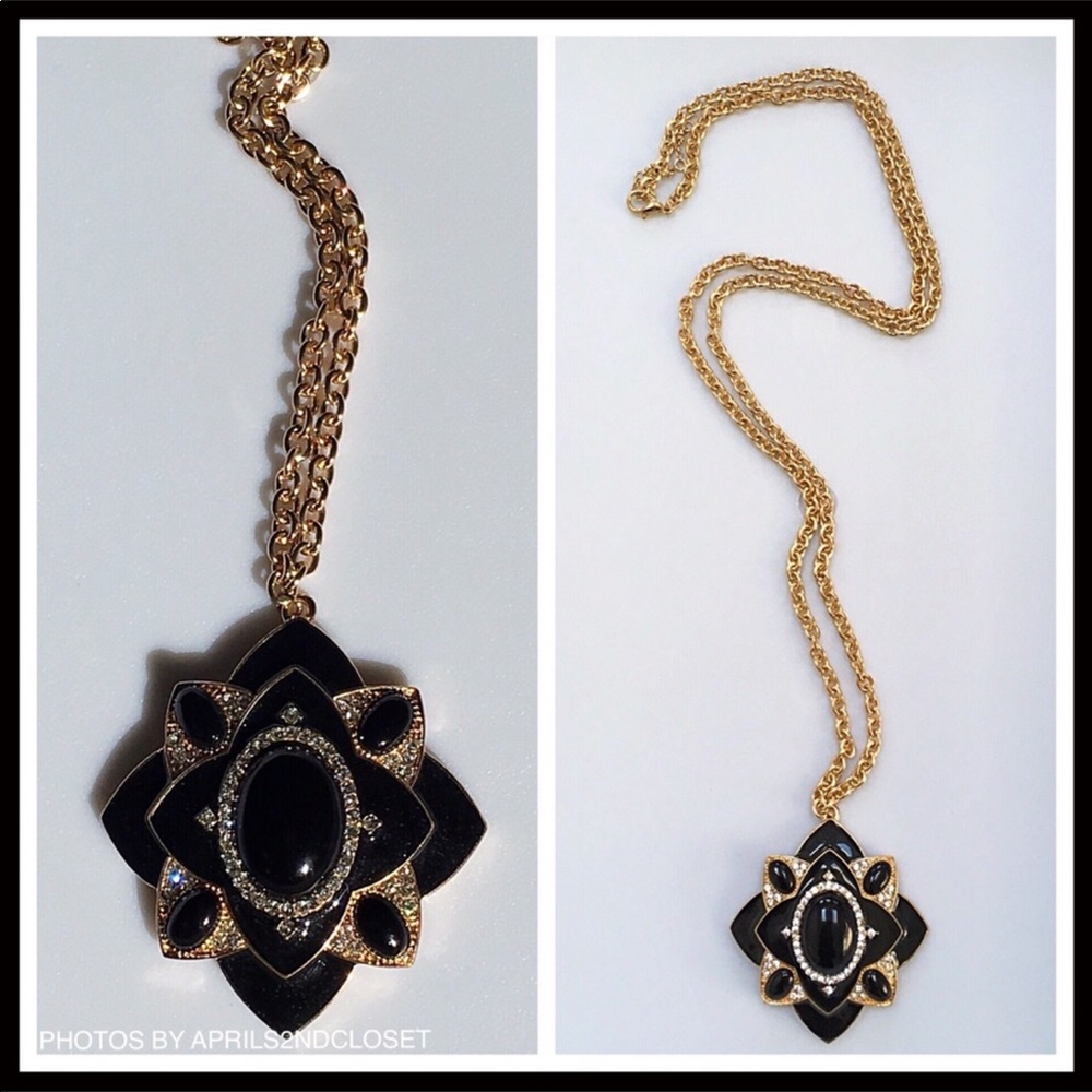 OLIVIA WELLES LONG BLACK PAVE CRYSTAL NECKLACE A2C - Picture 6 of 8